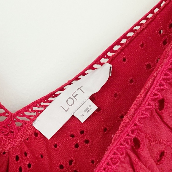 LOFT Eyelet V-Neck Tank Top with Ruffle V-Neck Vivid Red M Medium - Picture 6 of 7